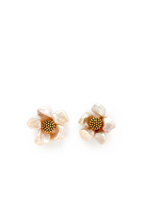 Floral Frenzy Studs, Plated Metal & Pearl